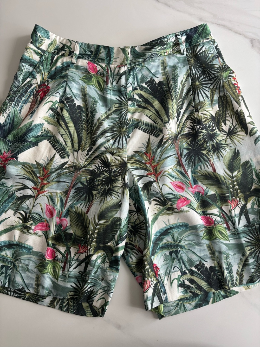 J. McLaughlin Tropical Palm Print High-Waist Shorts Sz 8 - Picture 2 of 10